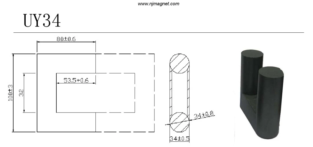 Mn-Zn Soft Ferrite Core (Uy Type) for Transformer Material N87 PC40 PC44